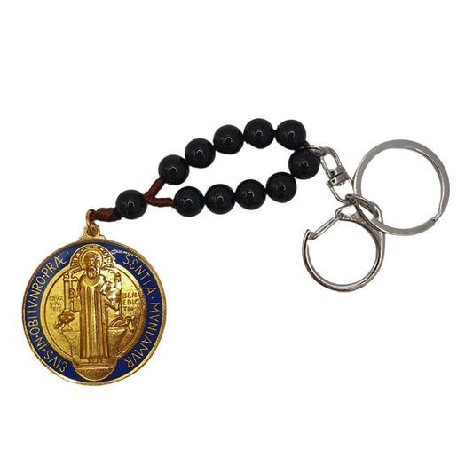 St. Benedict Keyring with Single Decade Rosary and Medal Explanation Card