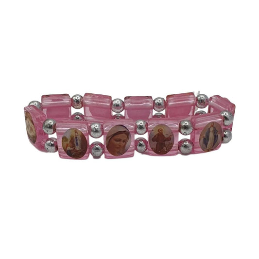 Pink Elasticated Plastic Saints Bracelet