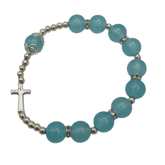 Turquoise Glass Rosary Bracelet – Single Decade Prayer Beads