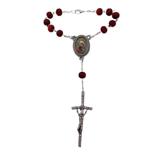 Red Perfumed Car Rosary – St. Christopher Centrepiece for Safe Travels