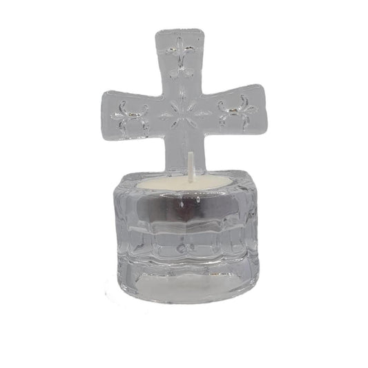 Versatile Glass Cross Tealight Holder and Holy Water Font