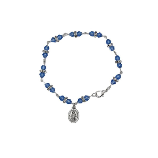 Blue Crystal Rosary Bracelet with Miraculous Medal Charm