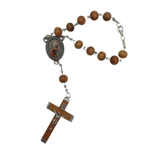 Olivewood Single Decade Car Rosary with St. Christopher Medal