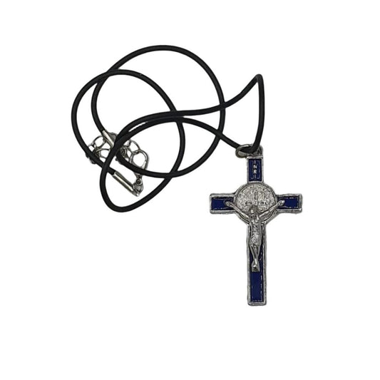 Metal and Blue Enamel St. Benedict Crucifix – 2 Inch