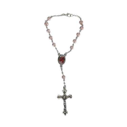 Single Decade Pink Glass Car Rosary