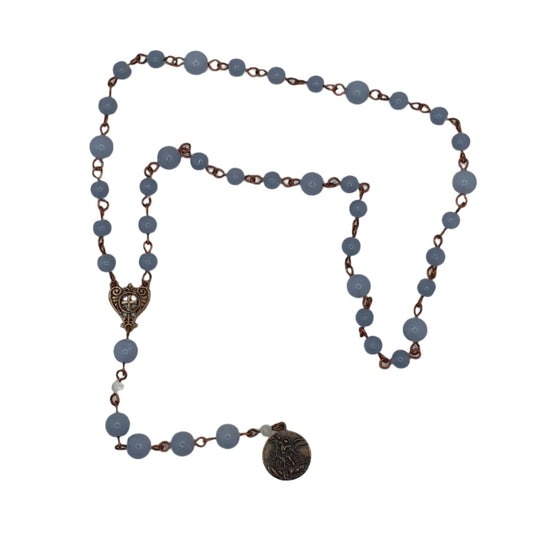 Handmade St. Michael Chaplet – Angelite Devotional Beads